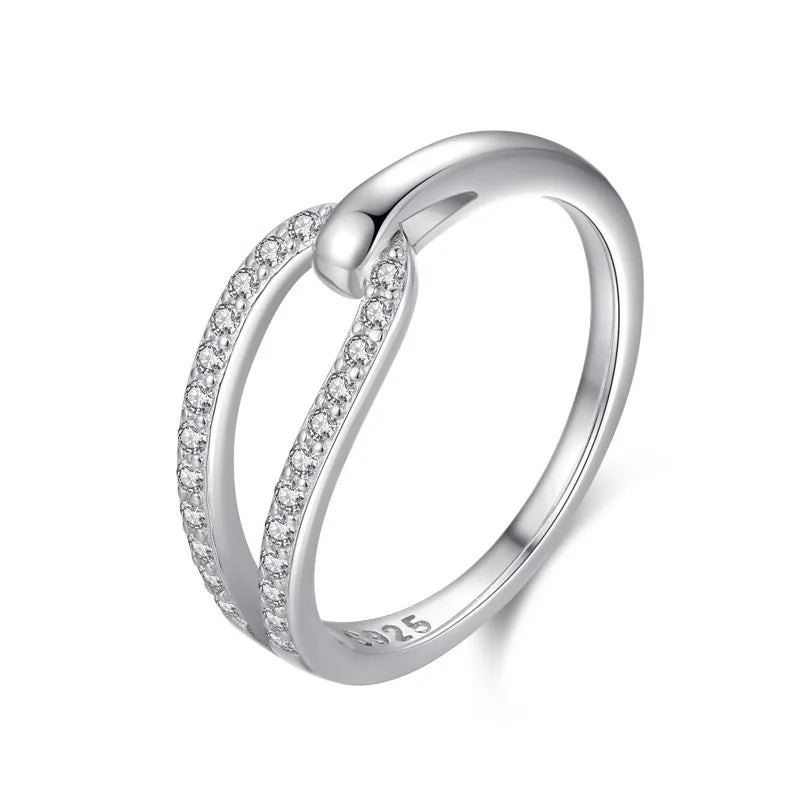 Luxury 925 Sterling Silver Simple Geometric Double-Button Finger Ring Cubic Zirconia Wedding Rings