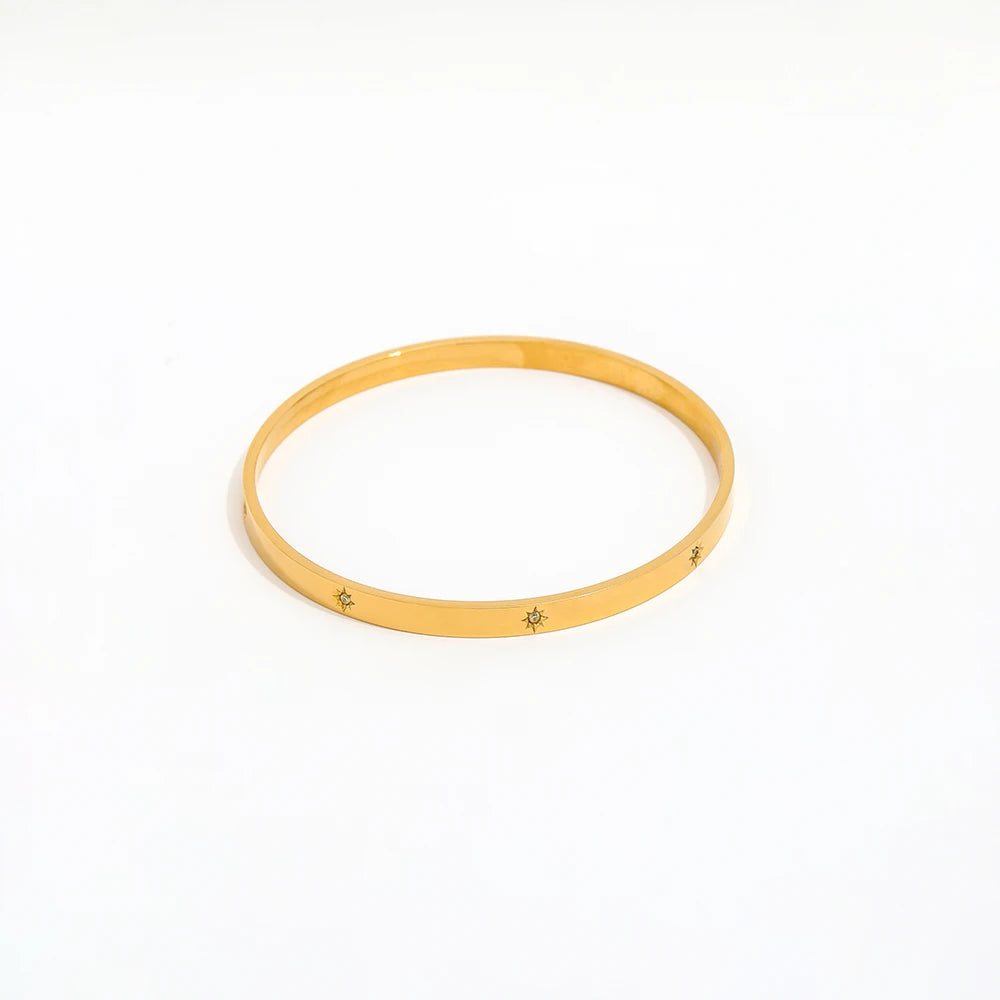 High End PVD 18K Gold Plated Brushed Starburst Cuff Bangle Bracelet Stainless Steel Jewelry