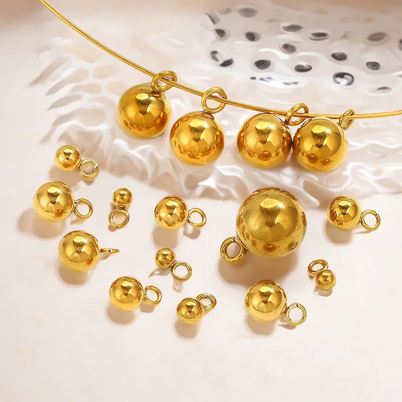 Stainless Steel Pendant Ball Bead Charm 4mm 6mm 8mm 10mm Metal Round Beads Small Bulk for Jewelry Making Bracelet Earrings