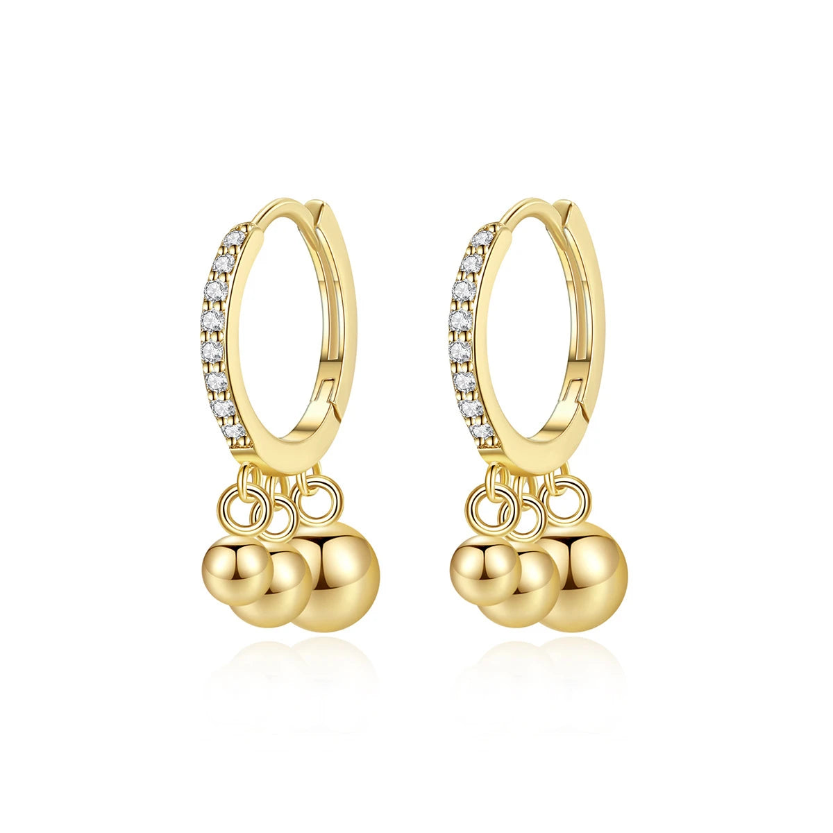 Daidan Earrings 14K Gold Plated Silver Hoop Earrings 925 Sterling Ball Zirconia Dangle Hoop Earrings