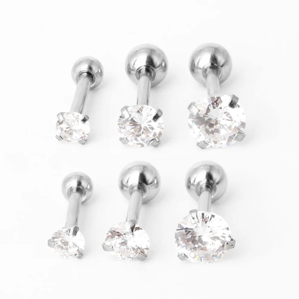 Wholesale Custom Claw Setting Tragus Helix Cartilage Piercing Earring Stainless Steel Cubic Zirconia Stud Earring
