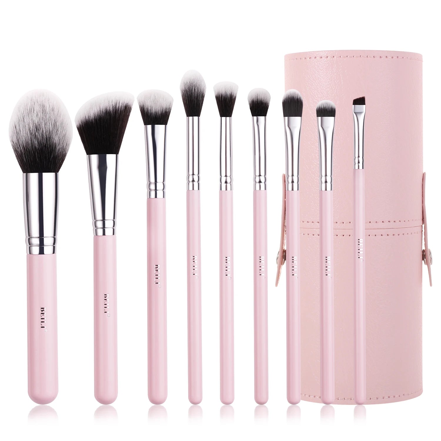 BEILI Custom logo Premium pink Makeup Brushes Hight Quality Synthetic Hair Small Contour Foundation Makeup Brush Set with Bucket