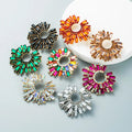 European American Alloy Inlaid Color Rhinestone Sun Flower Earrings Women Super Flash Hipster Dinner Hoops Earrings