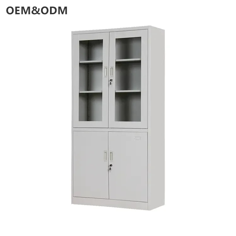 Hot Sale 2 Glass Doors Office Storage Cabinet Customized Steel Cupboard Metal Filing Cupboard for Home Office