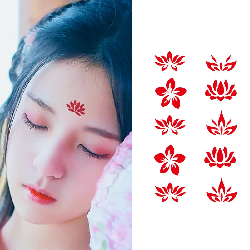 Wholesale Ancient Style Hanfu Tattoo Stick Durable Eyebrow Heart Forehead Flower Design for Adults Children Temporary Ancient