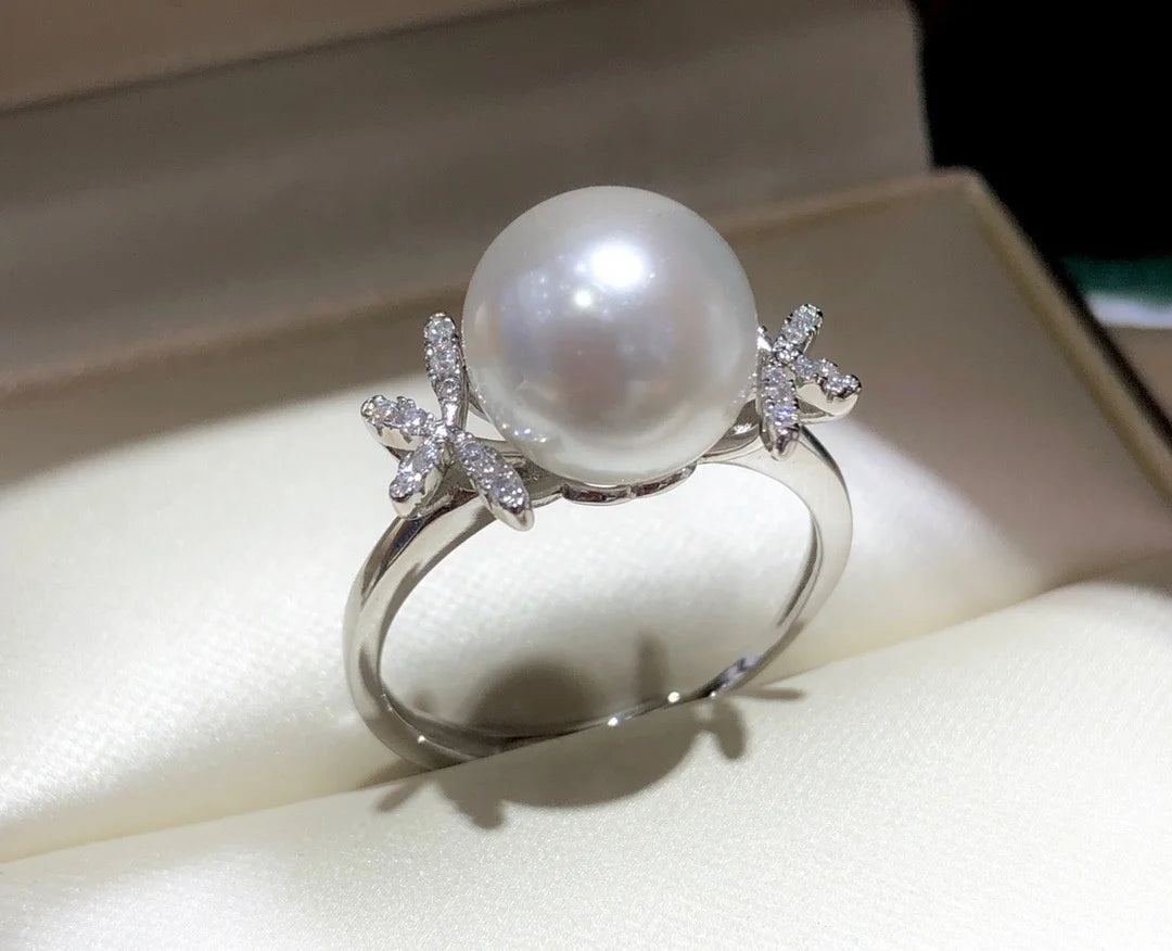 R958 10-11mm Natural Freshwater Pearl Ring Accessory 925 Sterling Silver Adjustable Size Engagement Jewelry Ring for Women