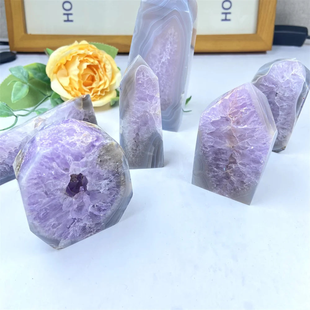Wholesale Natural Quartz Stone Polished Amethyst Agate Specimen Slices for Ornament