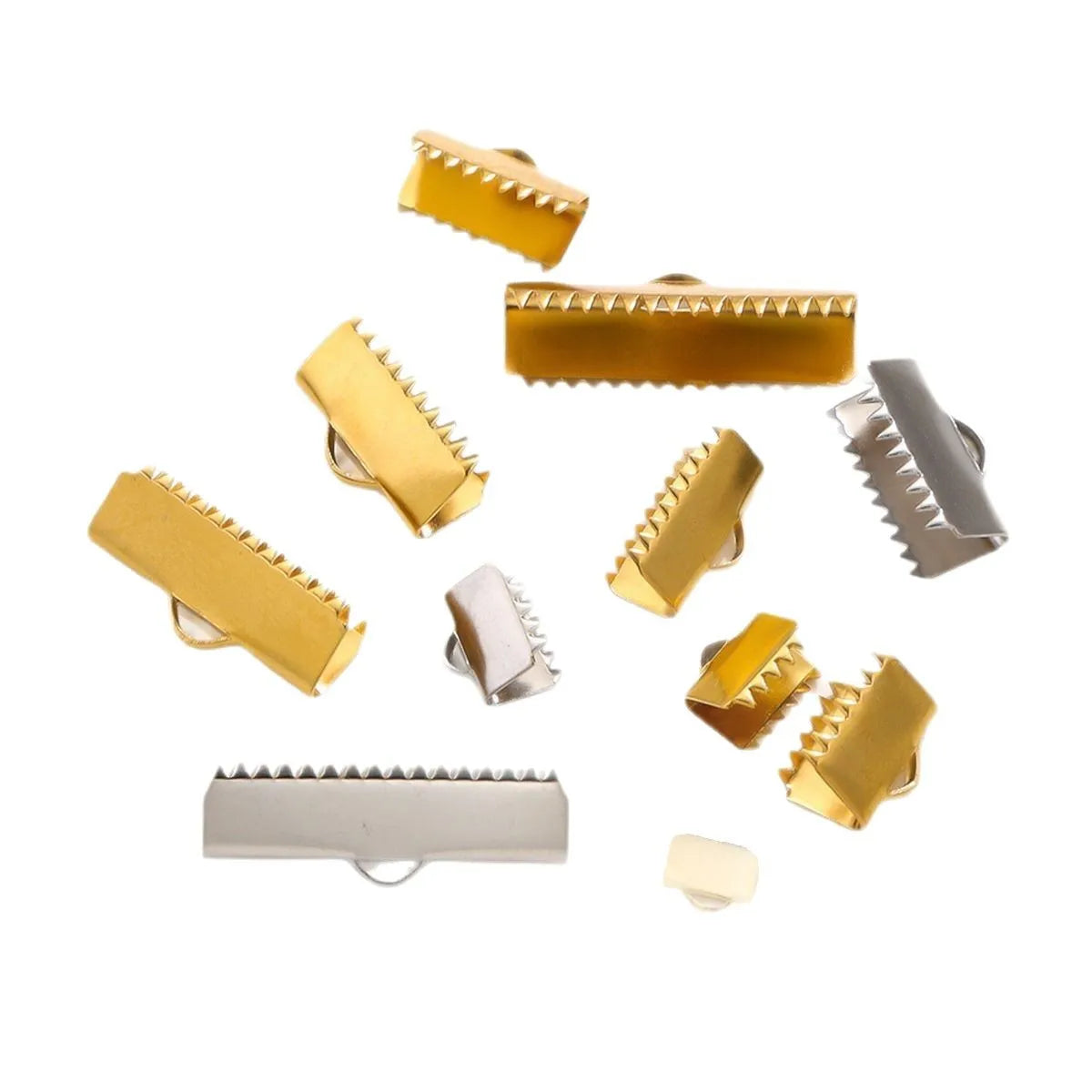 Stainless Steel 18k Gold Plated Sawtooth Ribbon Crimp Clamp Ends Jewelry Making Fasteners