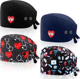 Bouffant Caps With Button and Sweatband Adjustable Working Hats for Women Men One Size Fits All Medical Uniforms
