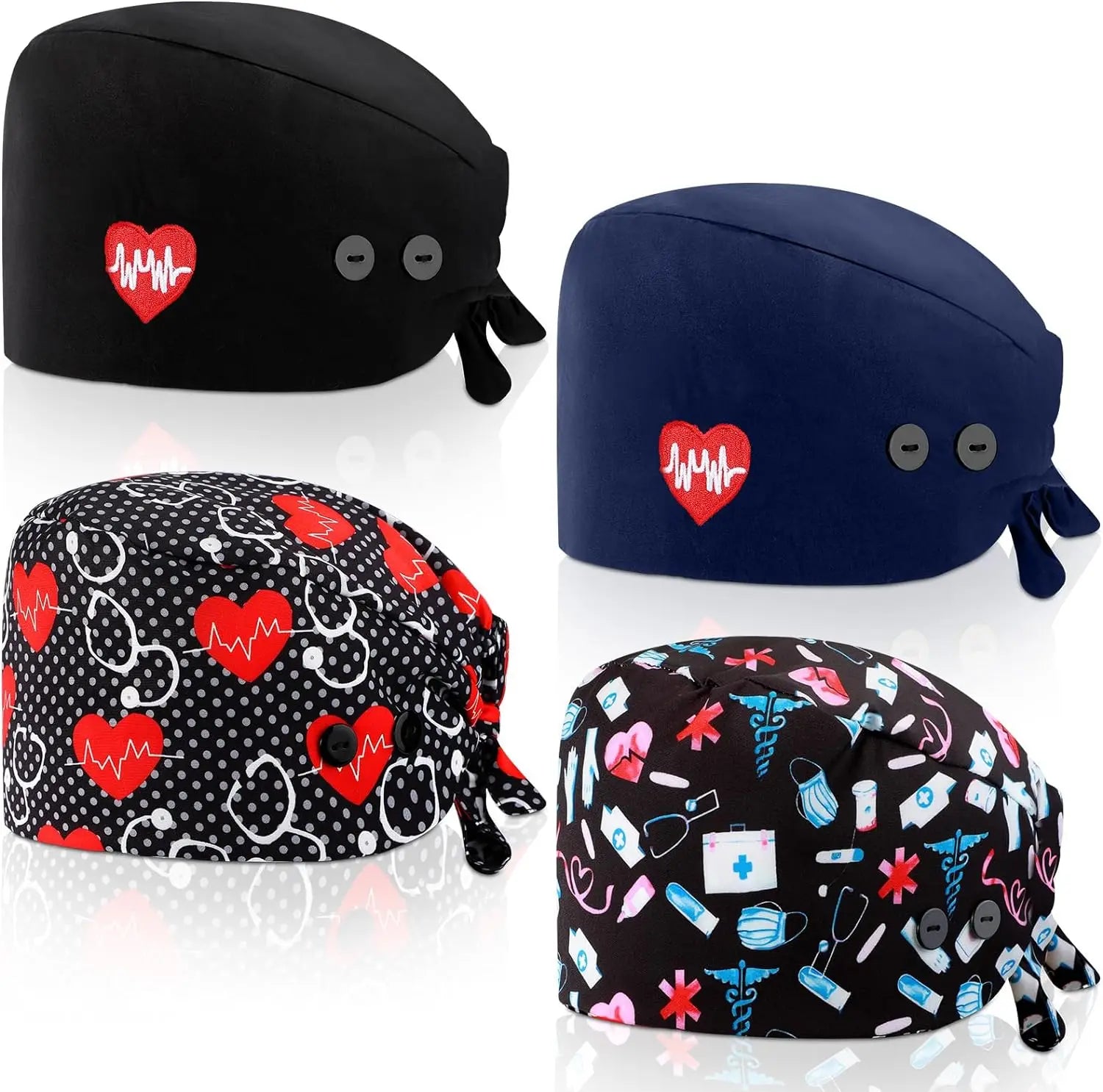 Bouffant Caps With Button and Sweatband Adjustable Working Hats for Women Men One Size Fits All Medical Uniforms