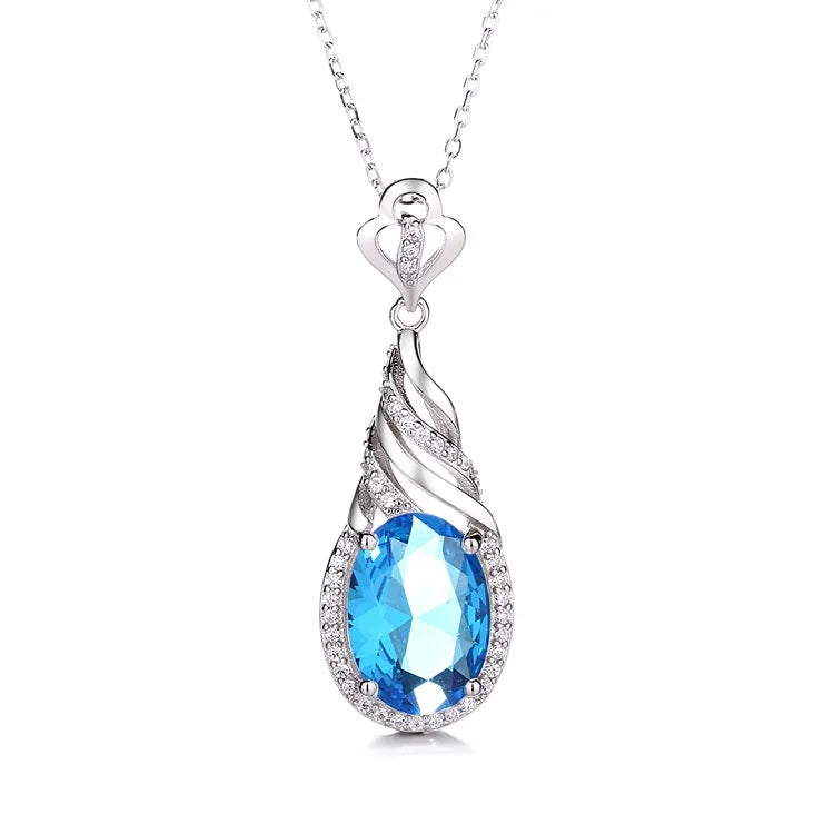 New Arrivals Sea Jewelry Real Silver Pendant Blue Gemstone Conch Design Necklace for Women