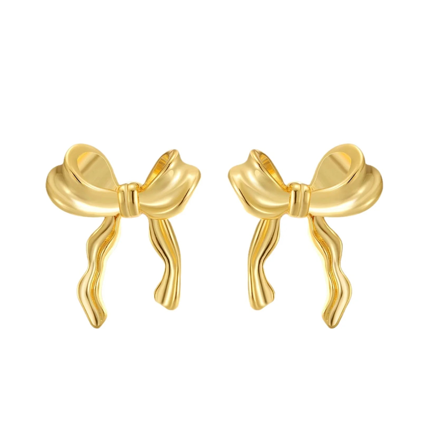 Wholesale 925 Sterling Silver Shiny Stud Butterfly Knot Earrings Jewelry 18k Gold Plated Cute Love Ribbon Bow Earrings Women