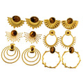 Fan Shape Gem Stone Jewelry New Earing 2024 Tiger Eye Stainless Steel Gemstone Jewelry 18k Gold Plated Stud Earrings
