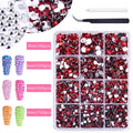 12 Grids Multi-colors Flat Bottom Round Glass Diamonds Nails Art Rhinestone Decoration