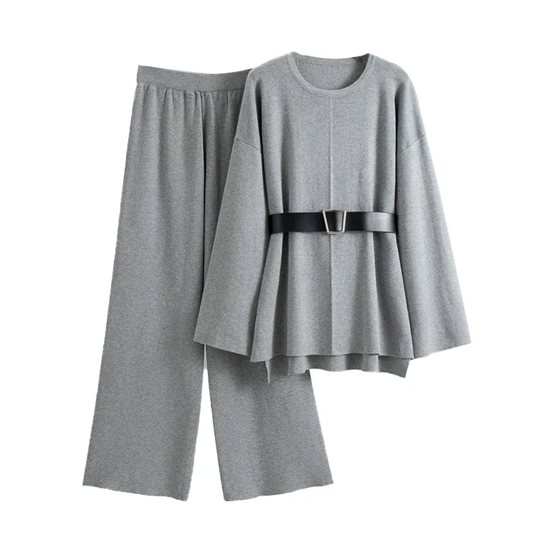 Spring and Autumn Solid Color Knit Pullover Set Casual Elegant Knit Sweater and Pants Set Knitted Two Piece Set for Women