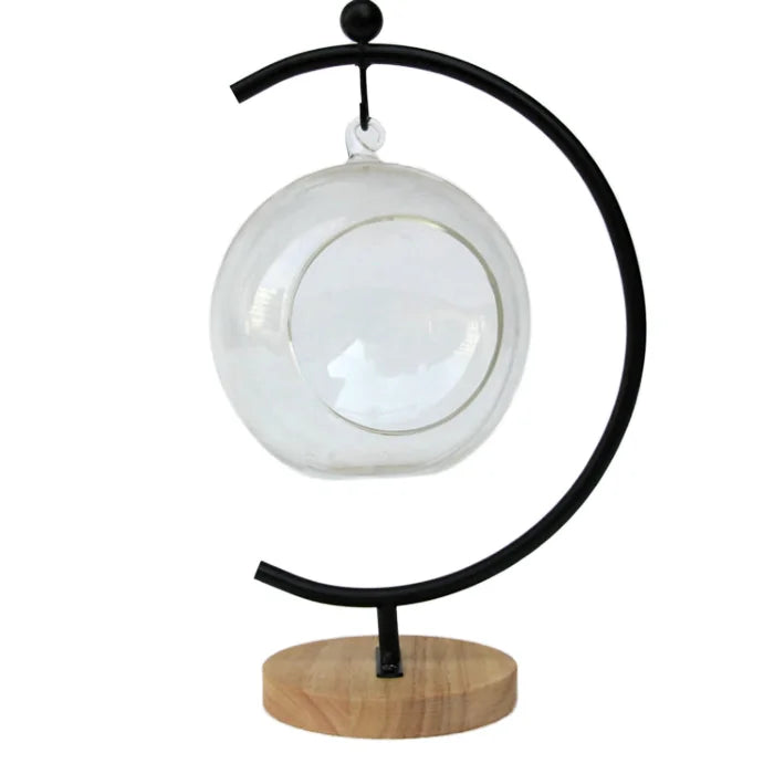 Modern Design Glass Globe Terrarium Ornament with Metal Stand for Tabletop Vase Display