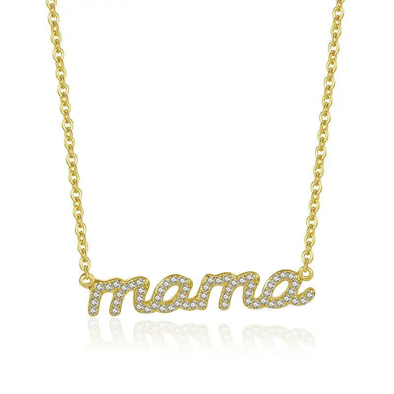 Daidan Mama Necklace 925 Sterling Silver Zircon Name Necklace Zircon Name Mother 18K Gold Plated Necklace