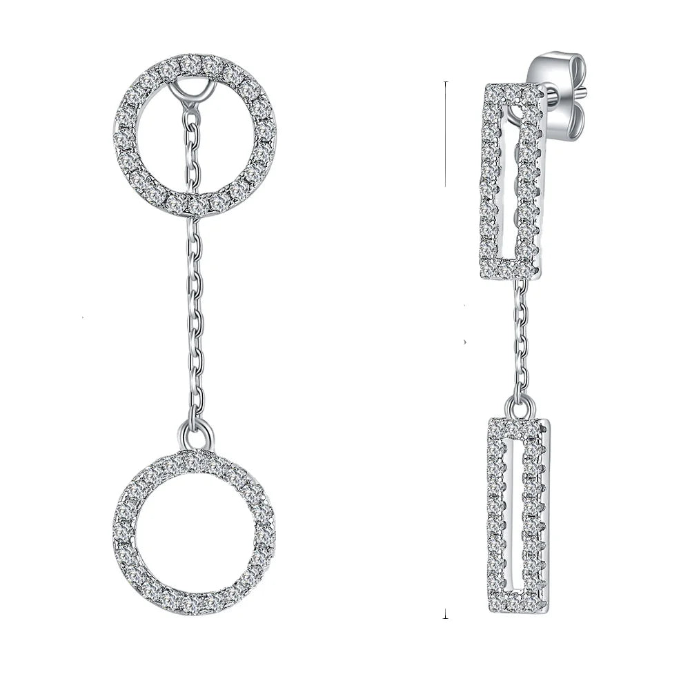 Brass Zircon Stones Hypoallergenic Fashion Accessory Luxury Women's Rhodium Plated Geometric Round Silver Drop Earrings