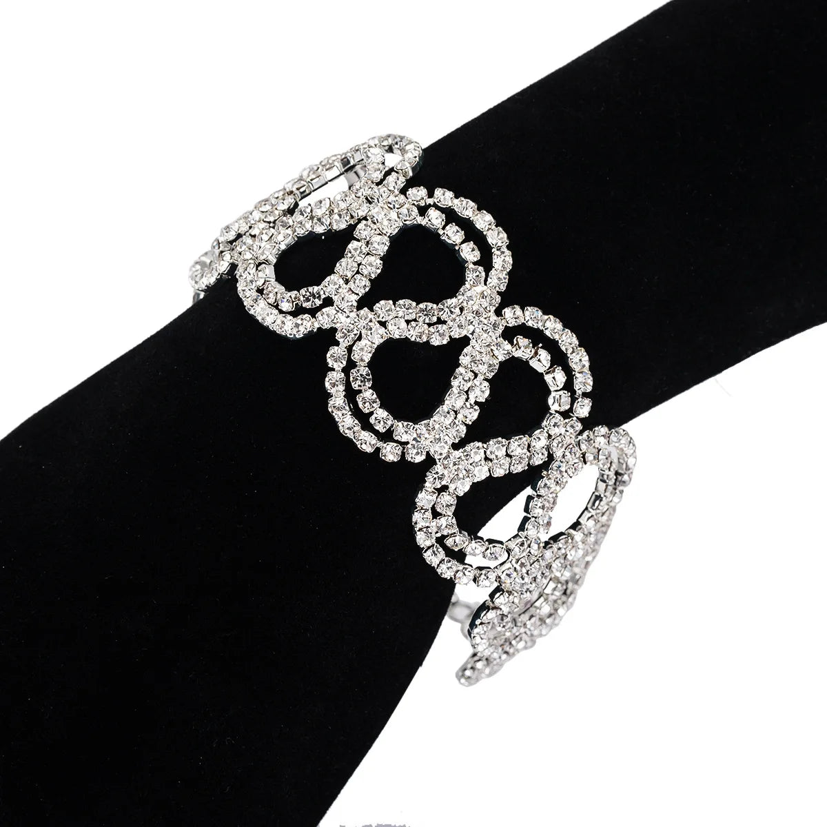 Large Silver Plated Crystal Glass Rhinestone Fashion Charm Bracelets Wide Hoop Rings for Soldering