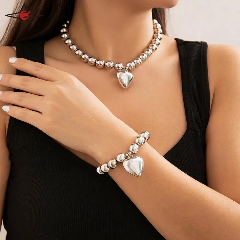 Wholesale Hypoallergenic Chain Bracelet and Necklace Set Heartbeat Necklace Jewelry Set for Woman