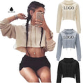 Custom logo Women Cotton Blend Lightweight and Breathable Crop Top Hoodie Ladies Summer Fashion French Terry Hoodie