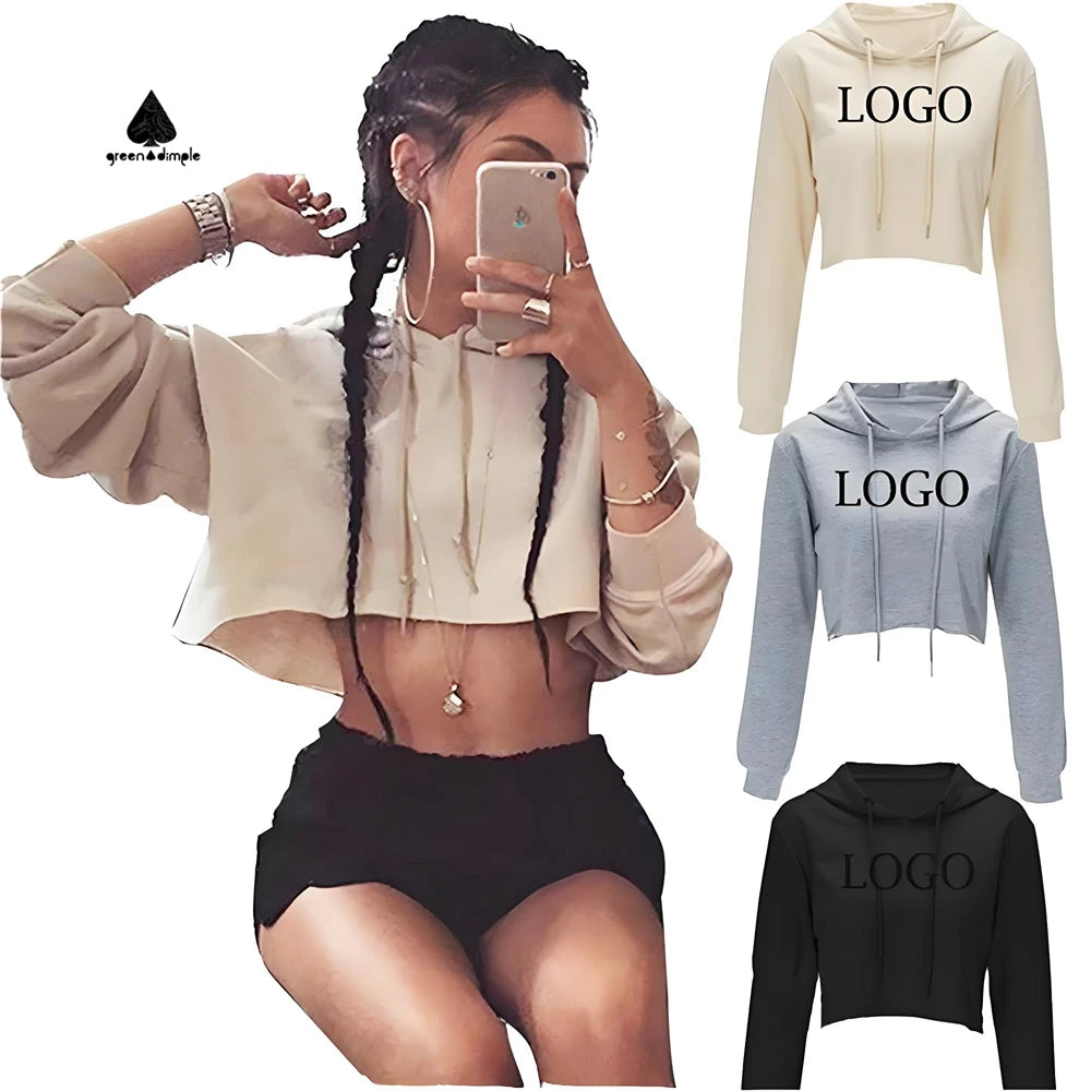 Custom logo Women Cotton Blend Lightweight and Breathable Crop Top Hoodie Ladies Summer Fashion French Terry Hoodie