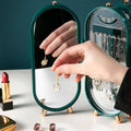 Folding Screen Plastic Jewelry Box with Mirror for Earrings Studs Storage and Display Gift for Women and Girls
