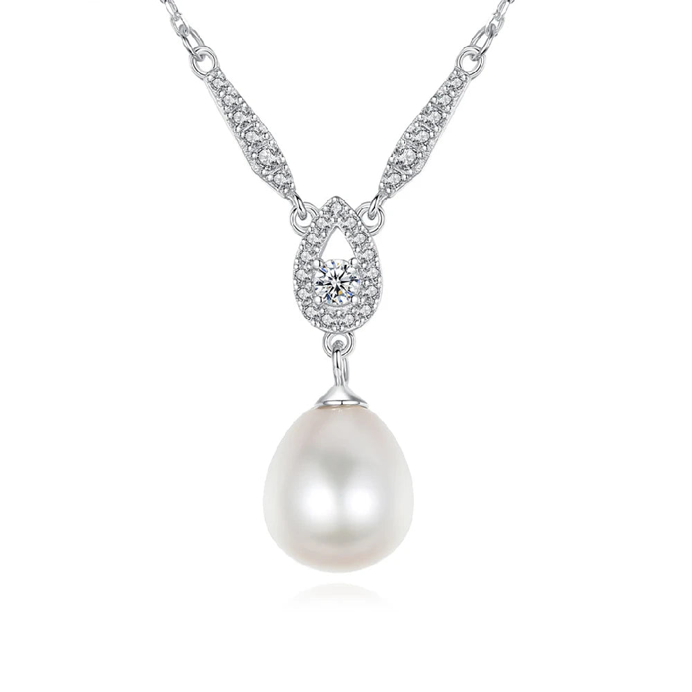 Daidan Water Drop Necklace 925 Silver 18 Gold Genuine Fresh Water Pearl Tear Drop Shining Cz 18K Gold Plated Necklace