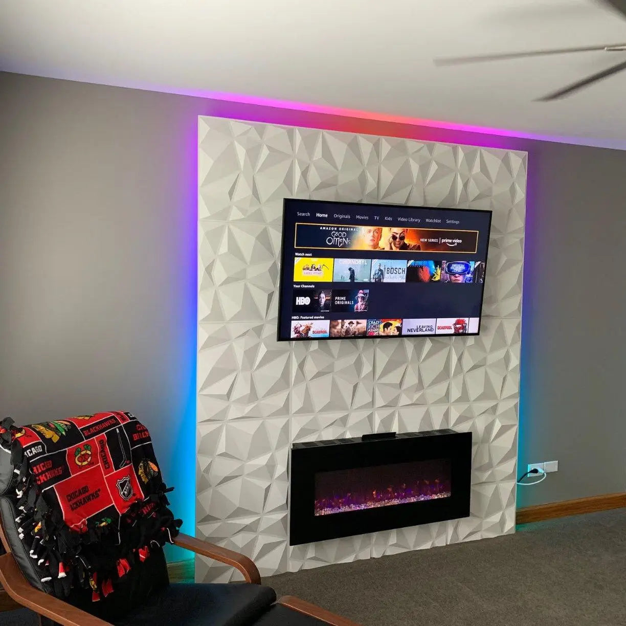 Homes Interior Decorative Cladding Wallpaper Diamonds White Pvc 3d Wall Panels with Led Light