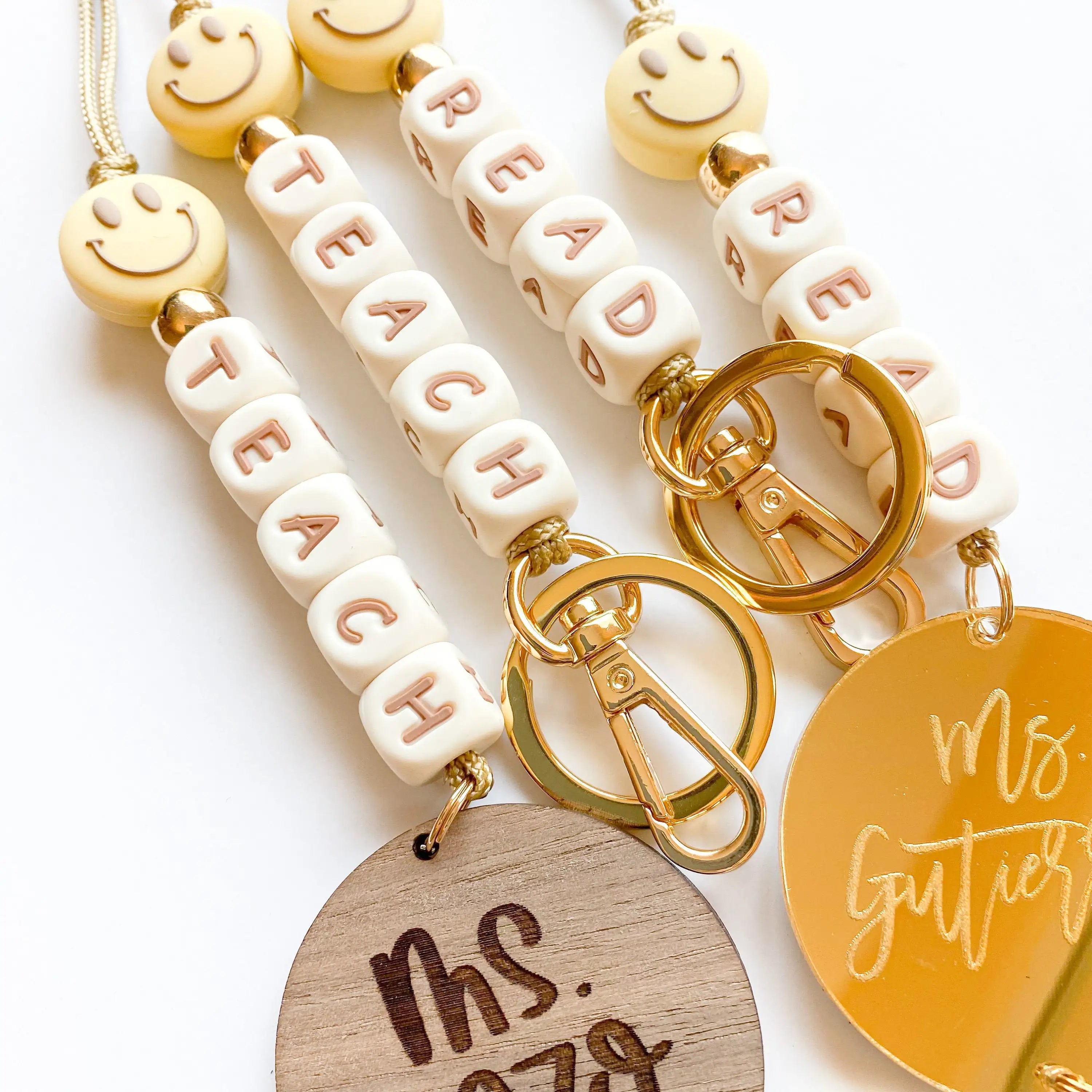 Personalized Teacher Beaded Smile Customizable Letter Lanyard Keychain Badge Holder Teacher Thanksgiving Gift