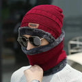 Soft Thicken Wool Ski Hat Men Warm Hats Neck Warm Winter Kitted Hat Set Men Beanie Mens for Winter Warm