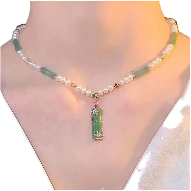 Trendy Designer Style Fashion Choker Pearl Necklace Natural Stone With Gold and Stainless Steel Key Shape Pattern