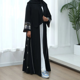 New Arrive Luxurious Dubai Abaya Long-sleeved Embroidery Black Kimono Front Open Abaya