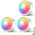 RGB Wireless Under Cabinet Lights with Remote Control Coloured LED Puck Lights Battery Powered Stick on Kitchen Cupboard Lights