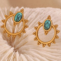 Turquoise Stud Earring Hollow Gold Plated Jewelry Flower Design Natural Stone Jewelry