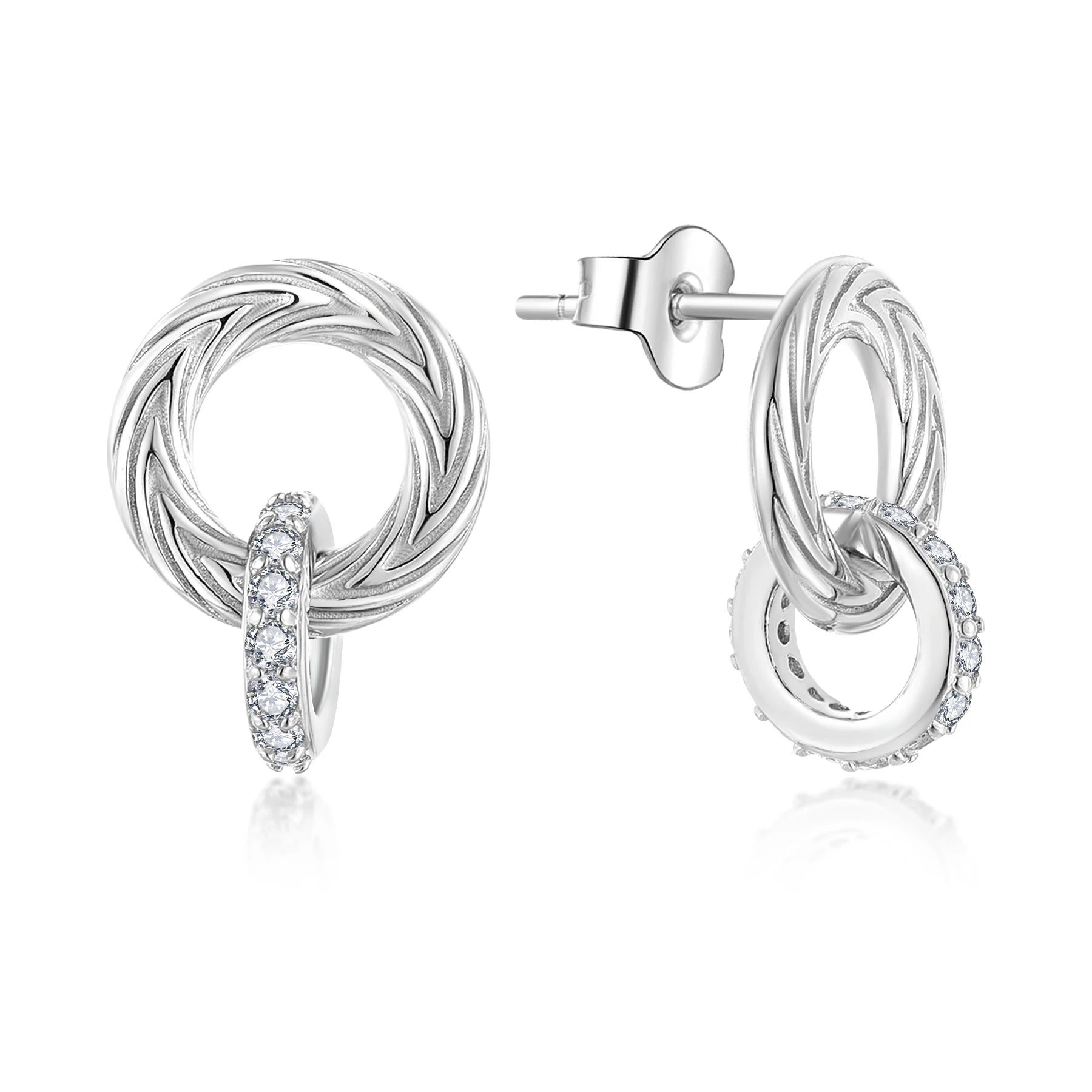 QX Custom OEM Hot Selling Trendy Fine Jewelry Round Circle White CZ 925 Silver Women Stud Earrings