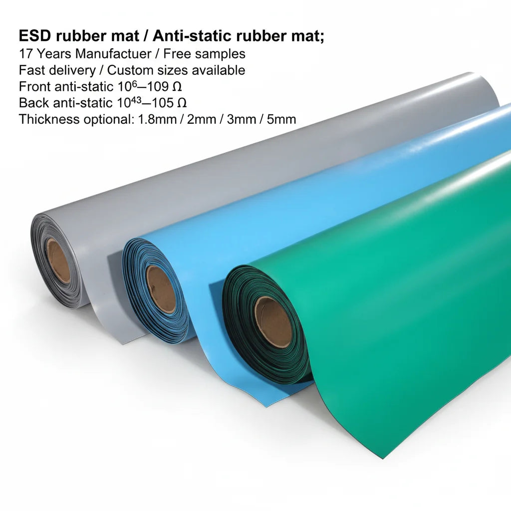 Esd Mat 1mX 10m X2mm Shinning Green Top Bottom Black High Quality 2mm Anti Static Esd Mat Pvc No Odor Wholesale for Workbench