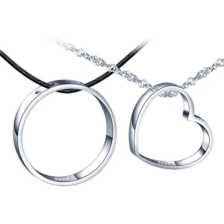 Simple Heart Circle Loop Necklace S925 Silver Romantic Valentine Couple Necklace