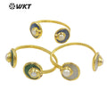 WT-B616 Wholesale Fashion Double Cat Eye Stone Bangle 18k Real Gold Plated Resist Tarnishable Pearl Charm Bangle
