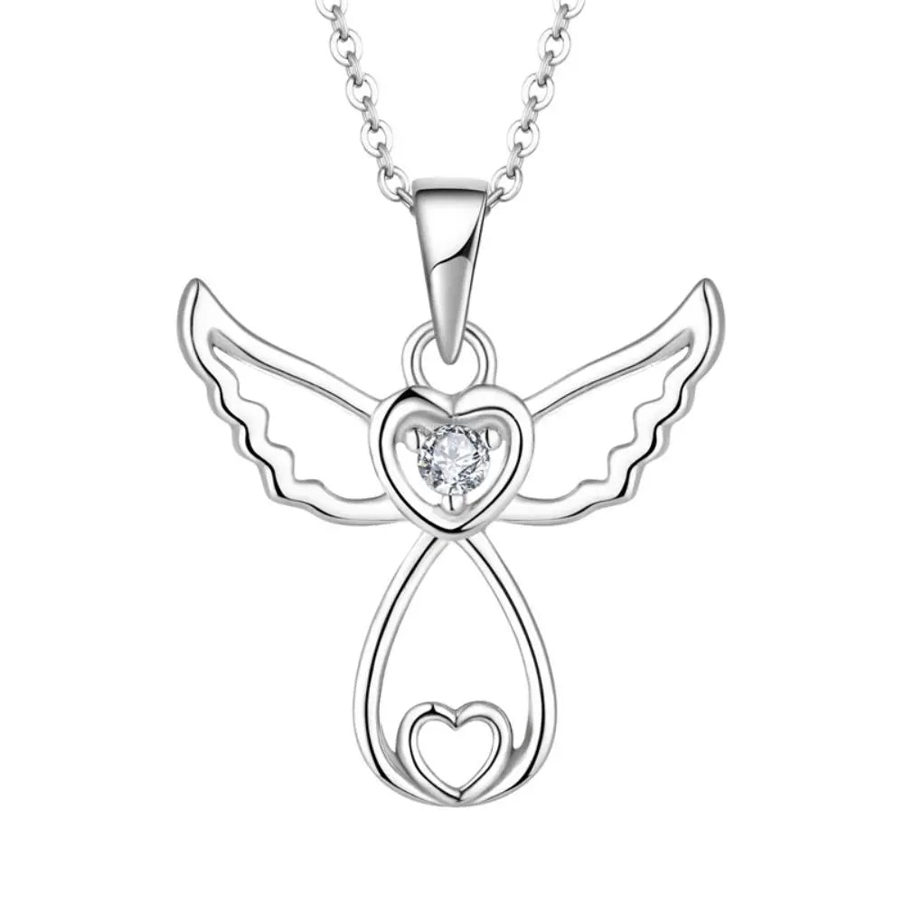Fashion Dainty Resin Ashes Pendant Necklace 925 Sterling Silver Cubic Zirconia Custom Plating Angel Pendant Necklace for Women