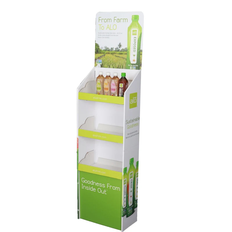Modern Eco-Friendly Foldable Cardboard Floor Display Stand for Tea Drinks Economical Advertising Stand for Supermarkets