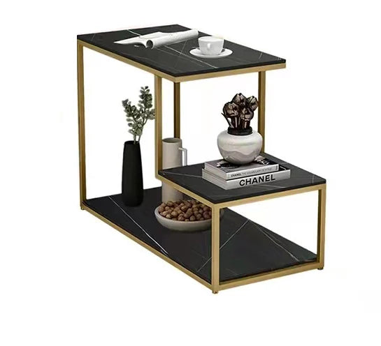 New Design Modern Sofa Side Table Golden Marble Stainless Steel End Table Three-Layer Shelf for Living Room Sofa Center Table
