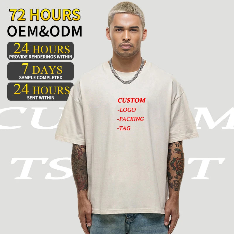 Wholesale 300gsm Heavy Cotton Plus Size Teenagers American Crew Neckline T-shirt Loose Drop Shoulder Men Short Sleeves Tshirt