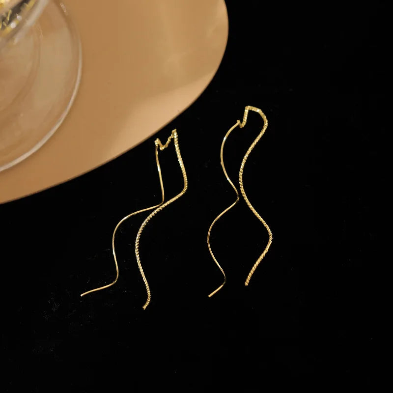Fashion Simple Gold Plated Threader Dangle Stud Earrings Female Personalized Twist Shape Infinity Stud Earrings