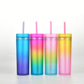 Wholesale 16oz Slim Double Wall Skinny Acrylic Tumbler with Lids Straw Gradient Rainbow Colors Eco-Friendly Gift Cup