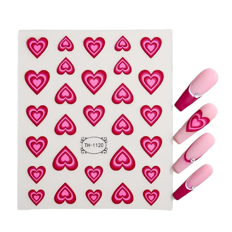 BIN Nail Supplier Valentine's Day Red and Blue Lines Love Rabbit Laser Adhesive Nail Stickers