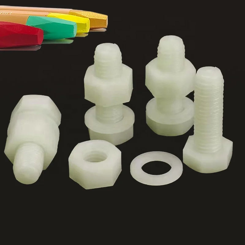 Nylon PA66 Insulation Plastic Bolt DIN933 Hexagon Combination Nut Flat Washer Inch Measurement System M3 M4 M5 Thread 4mm 12mm