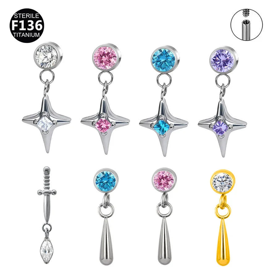 Gaby Sale ASTM F136 Titanium Ear Lip Piercing Women Labret Flatback Dangle Earring Wholesale Piercing Jewelry