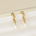 Fashion Romantic Irregular Water Wave Pearl Pendant Earrings Waterproof 18k Gold Plated Stainless Steel Drop Earrings for Women