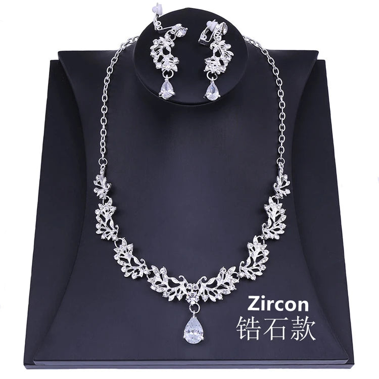 2 in 1 Necklace Earring Zircon Crystal Evening Dress Bridal Accessories Bridal Jewelry Set
